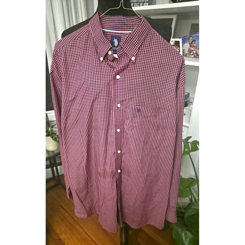 U.S. Polo Assn. Men's Woven Long Sleeve Button-Down Check Shirt Red/Navy L